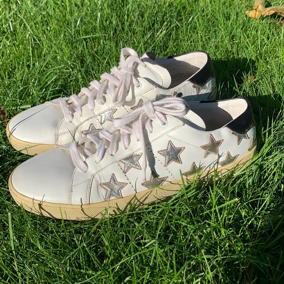 Saint Laurent Other - Saint Laurent Paris bright white silver star navy Sneakers Sz 42 1/2 designer